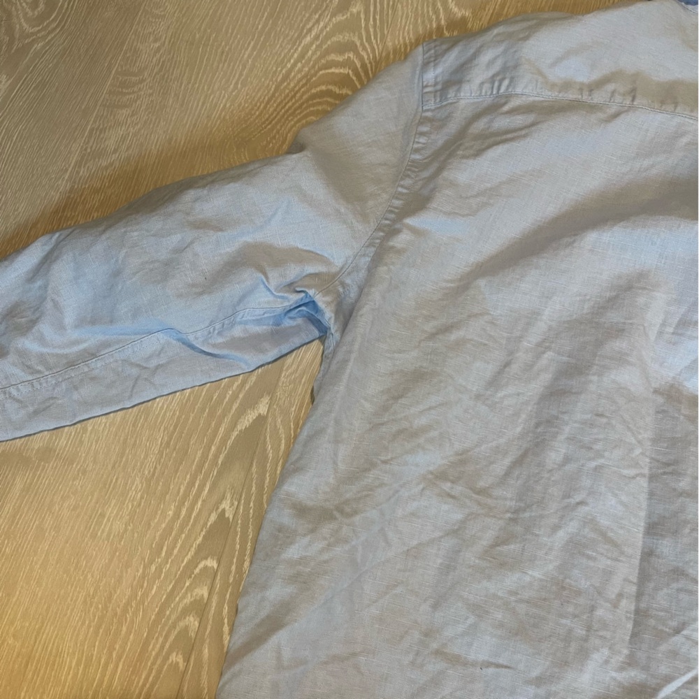 Zara Men’s Linen Button Down Shirt, Light Blue size Large - Picture 11 of 13